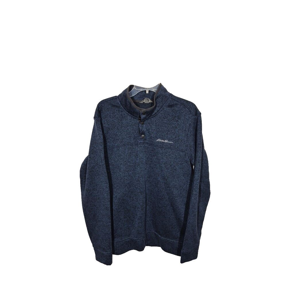 Eddie Bauer 1/4 Snap Pullover‎ Mens Large Blue Radiator Fleece Mock Long Sleeve